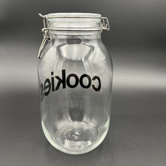 VTG Triomphe Glass COOKIES 3L Cookie Jar Canister Wire Bail MCM Retro - Picture 7 of 16